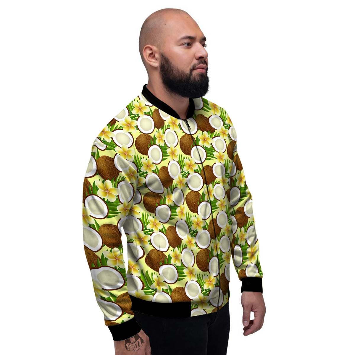 Coconut Beige Print Pattern Men's Bomber Jacket-grizzshop