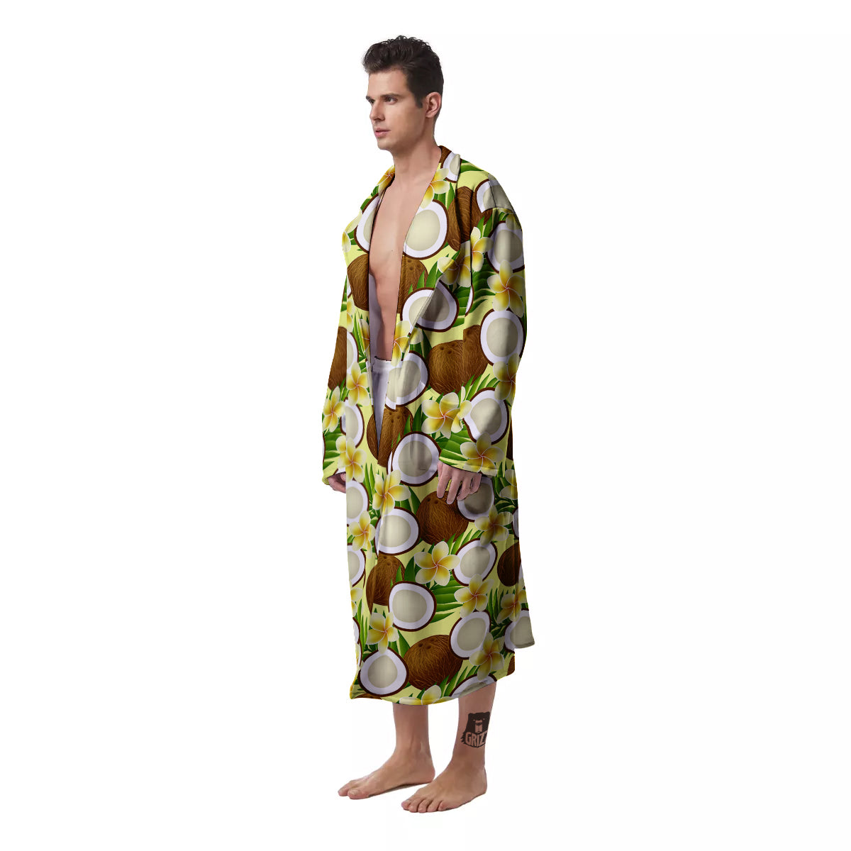 Coconut Beige Print Pattern Men's Robe-grizzshop
