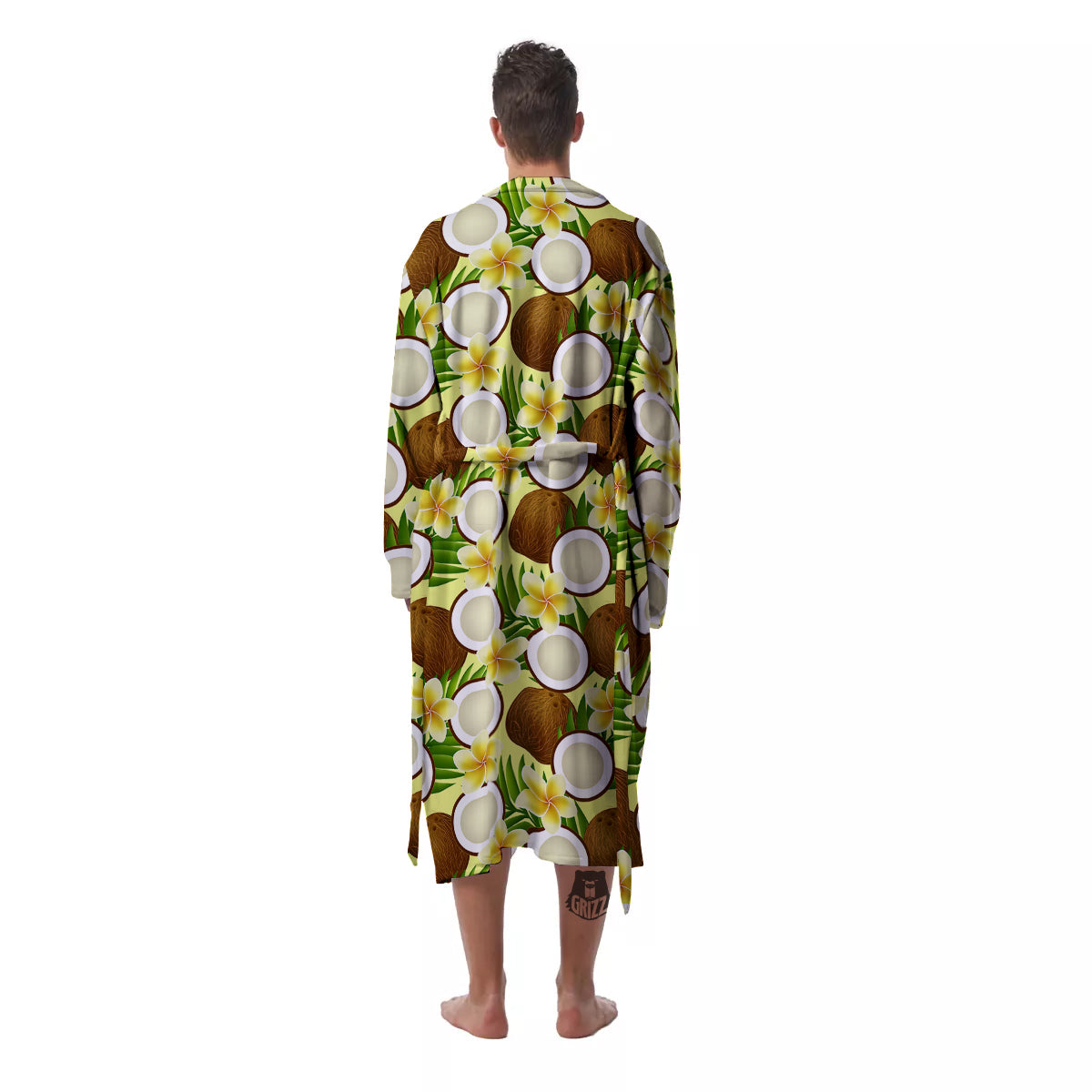 Coconut Beige Print Pattern Men's Robe-grizzshop