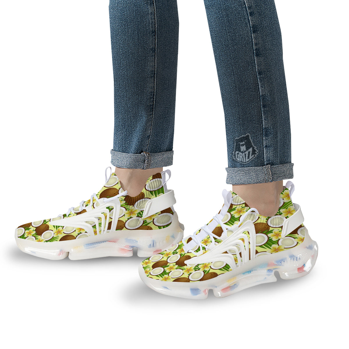 Coconut Beige Print Pattern White Gym Shoes-grizzshop