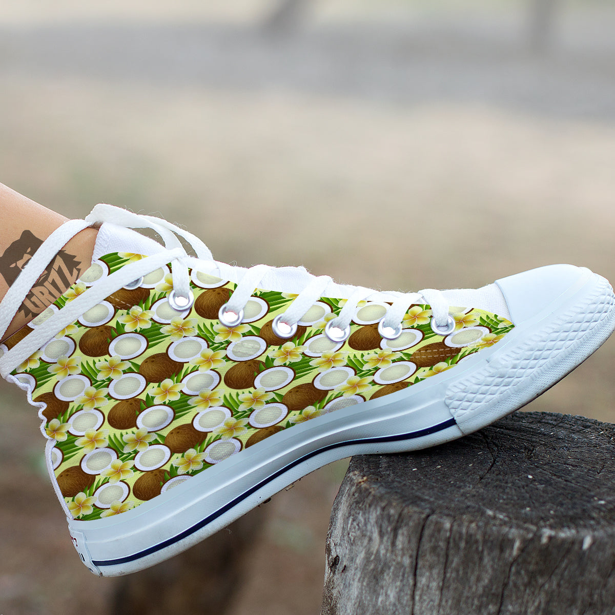 Coconut Beige Print Pattern White High Top Shoes-grizzshop