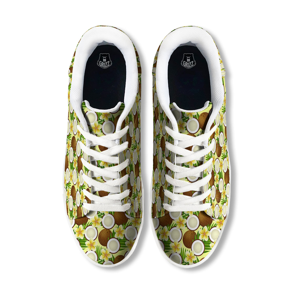 Coconut Beige Print Pattern White Low Top Sneakers-grizzshop