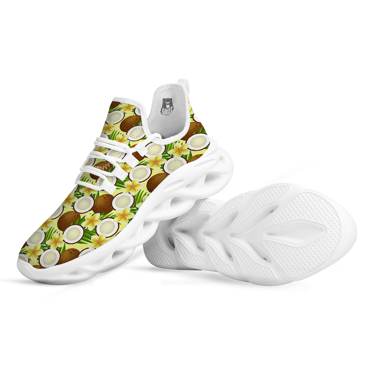 Coconut Beige Print Pattern White Running Shoes-grizzshop