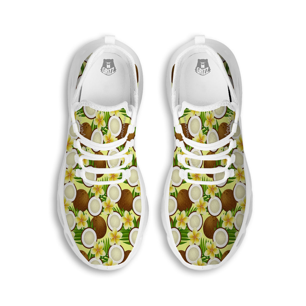 Coconut Beige Print Pattern White Running Shoes-grizzshop
