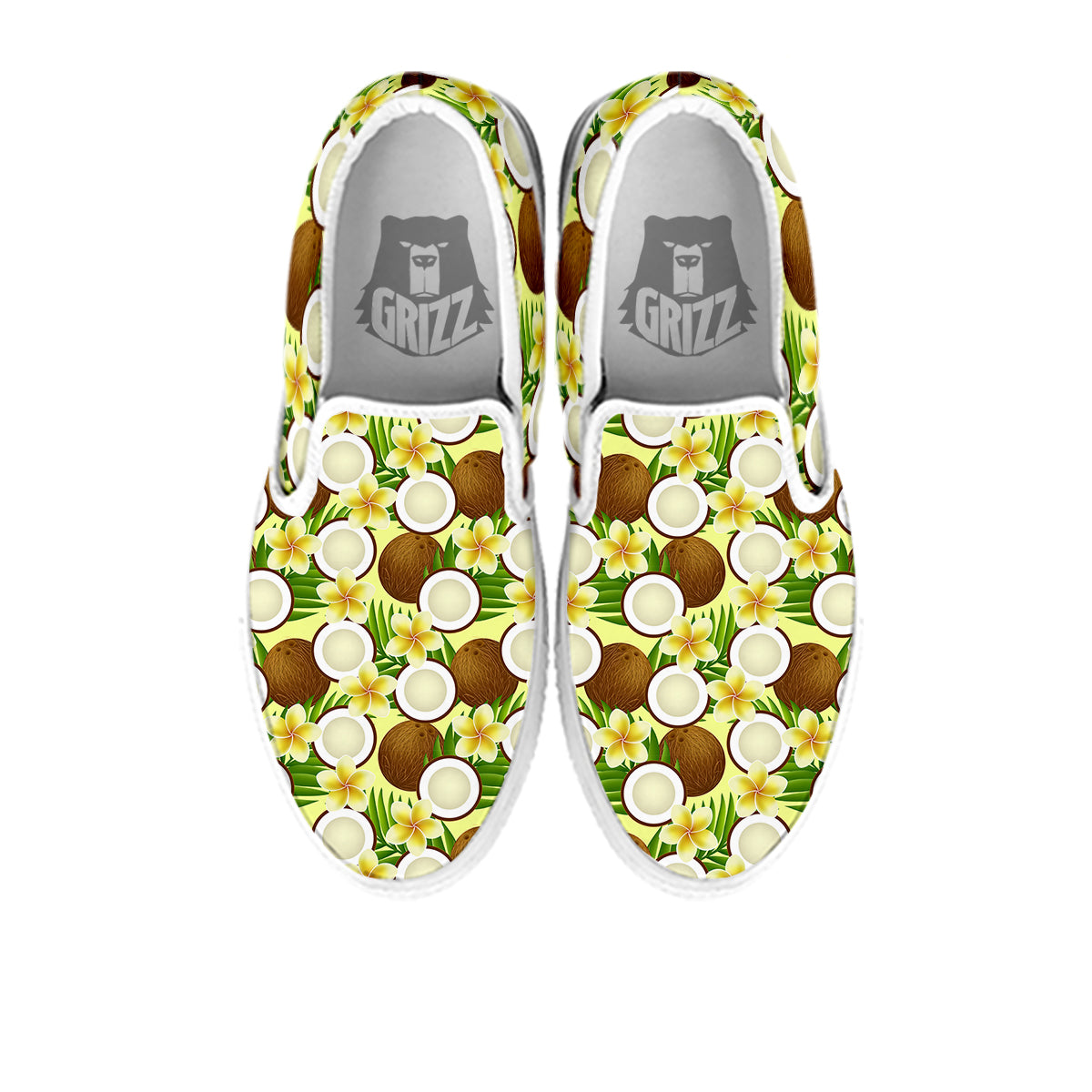 Coconut Beige Print Pattern White Slip On Shoes-grizzshop
