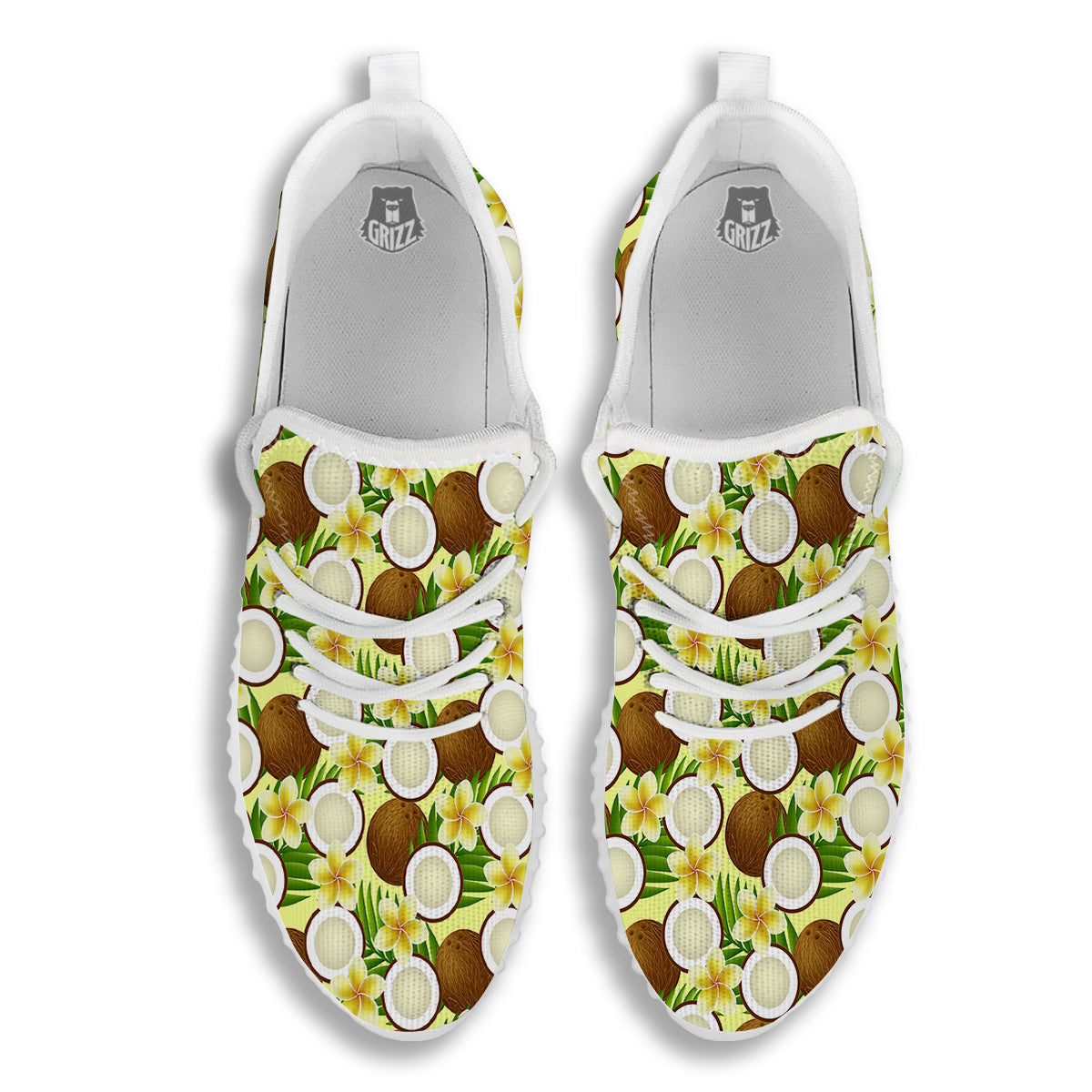 Coconut Beige Print Pattern White Walking Shoes-grizzshop