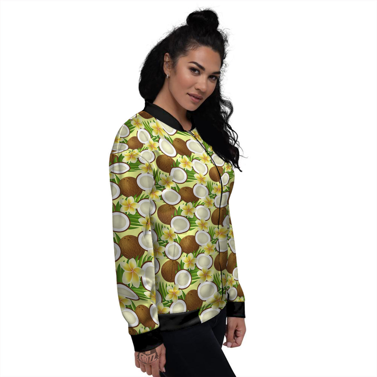 Coconut Beige Print Pattern Women's Bomber Jacket-grizzshop