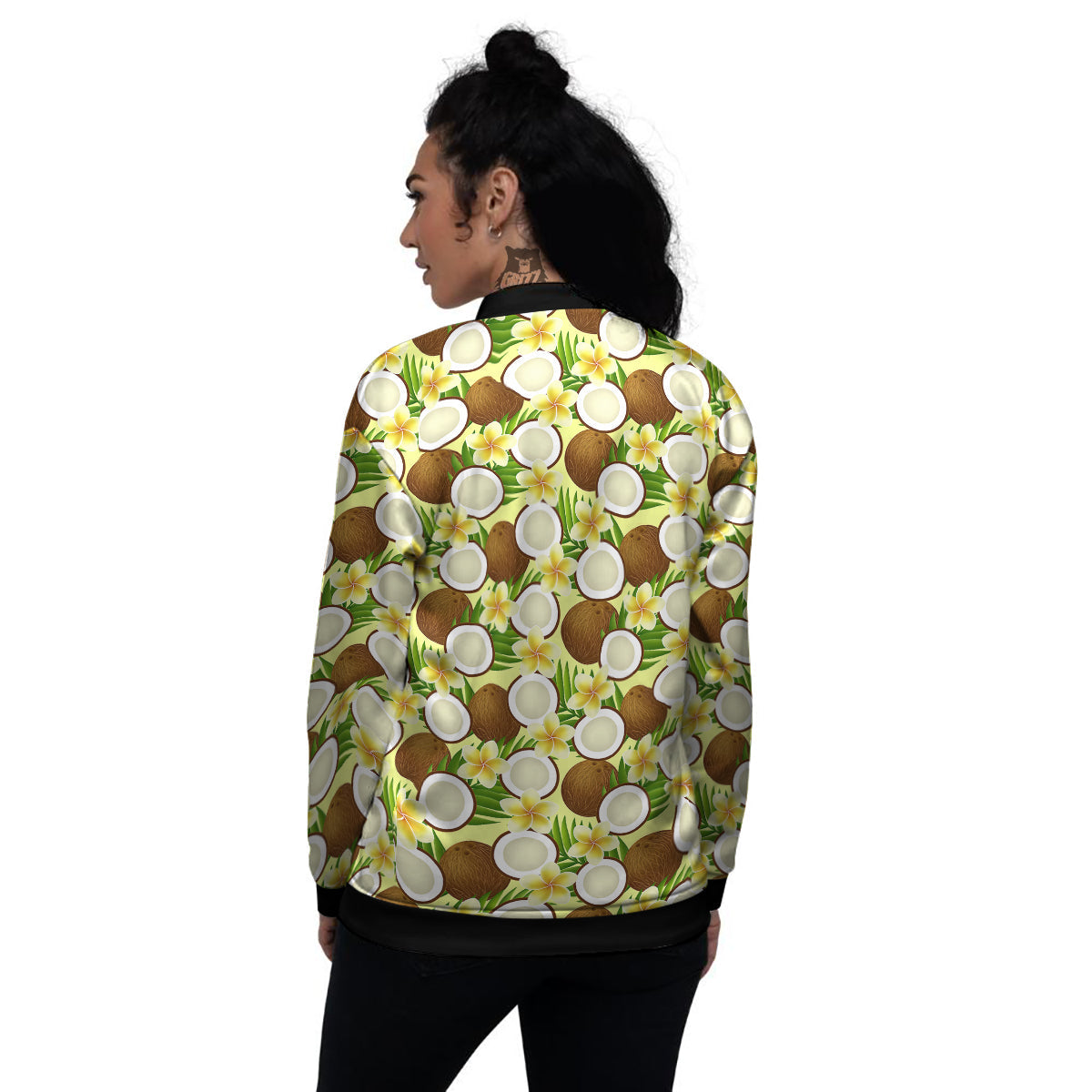 Coconut Beige Print Pattern Women's Bomber Jacket-grizzshop