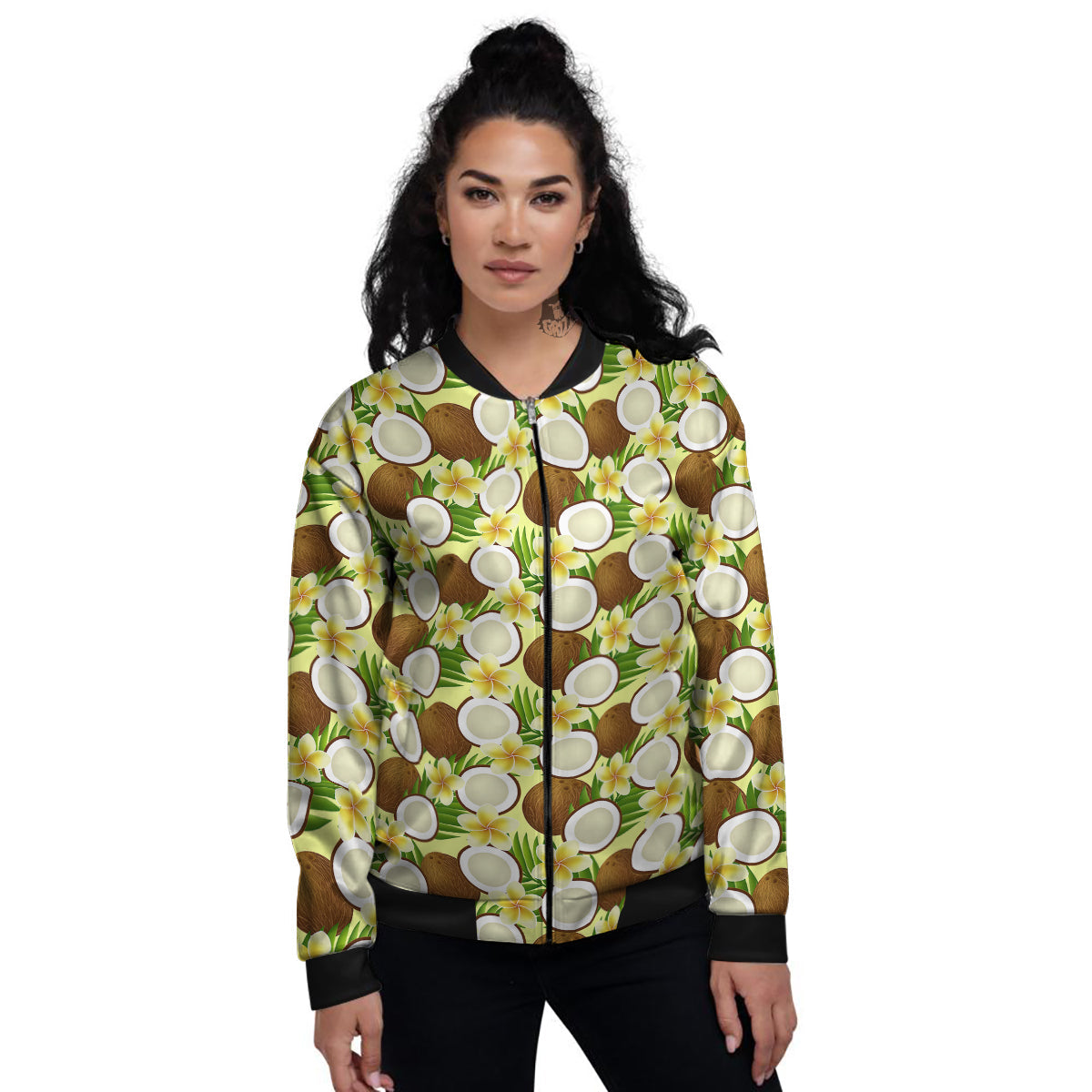Coconut Beige Print Pattern Women's Bomber Jacket-grizzshop