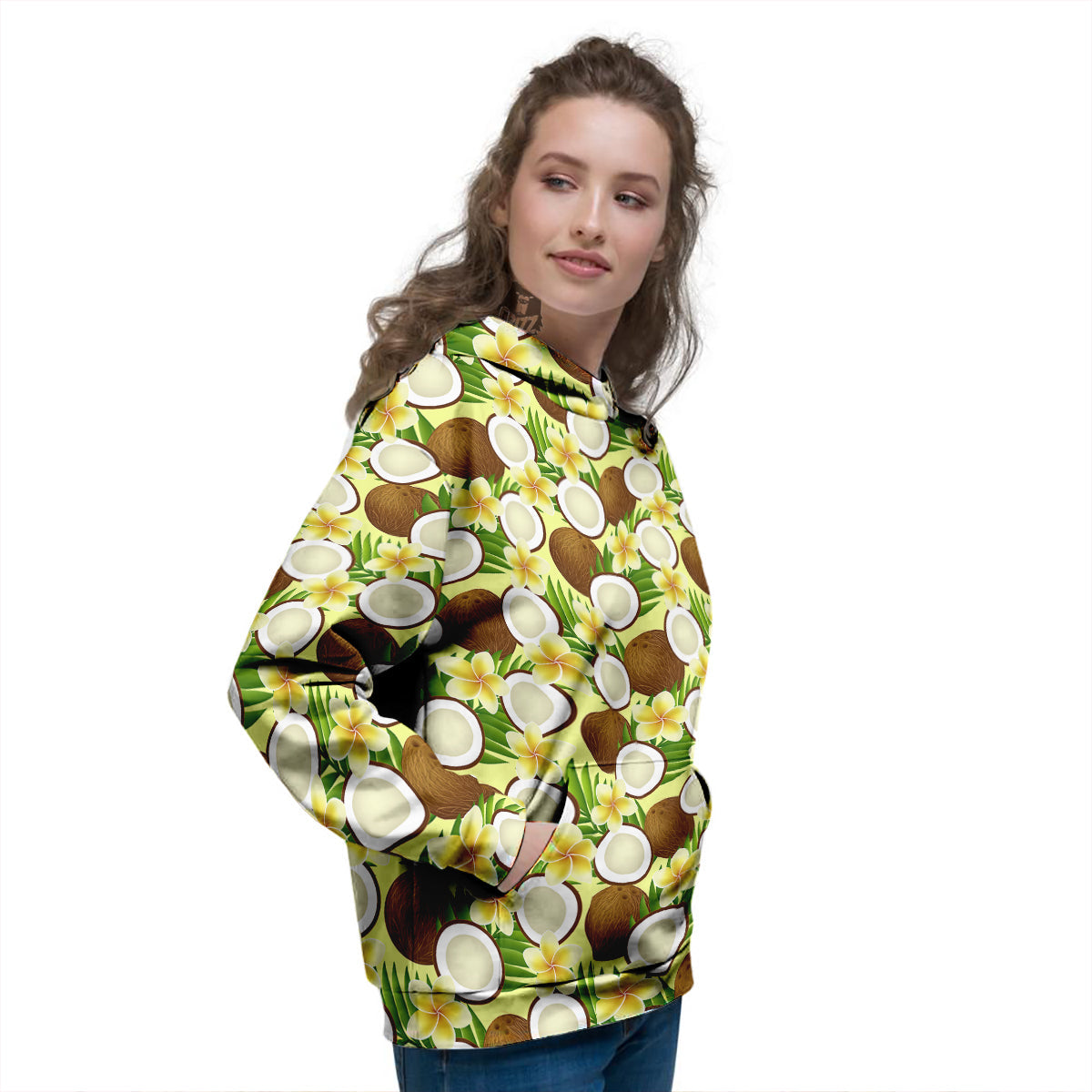 Coconut Beige Print Pattern Women's Hoodie-grizzshop