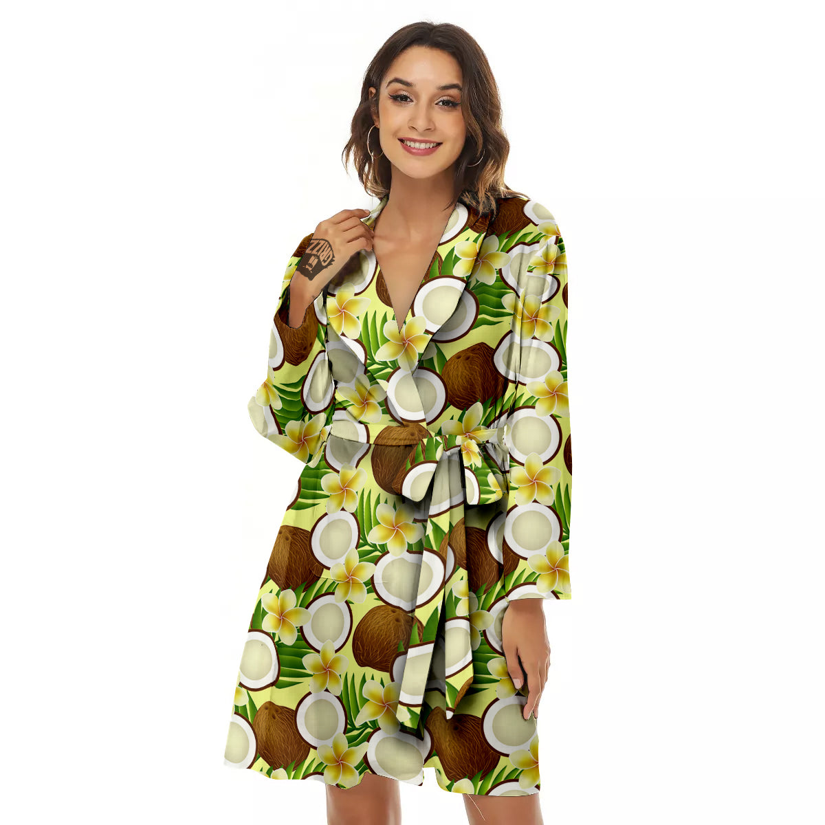 Coconut Beige Print Pattern Women's Robe-grizzshop