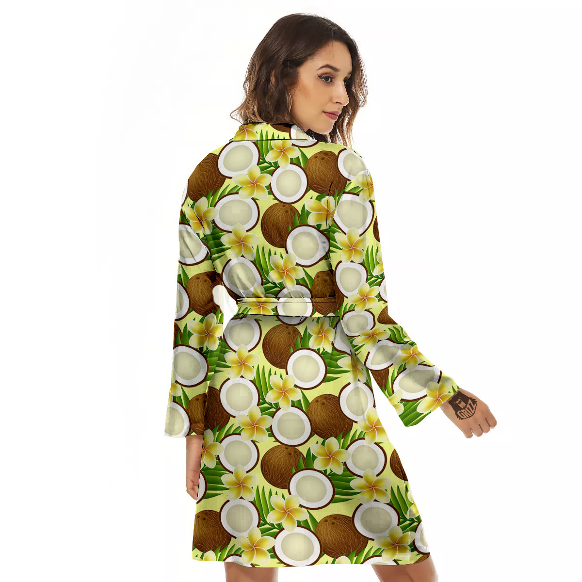 Coconut Beige Print Pattern Women's Robe-grizzshop