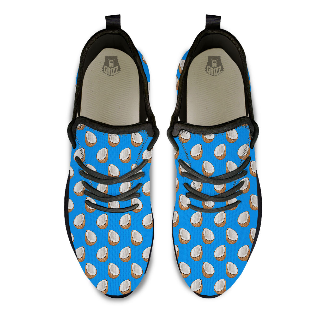 Coconut Blue Print Pattern Black Athletic Shoes-grizzshop