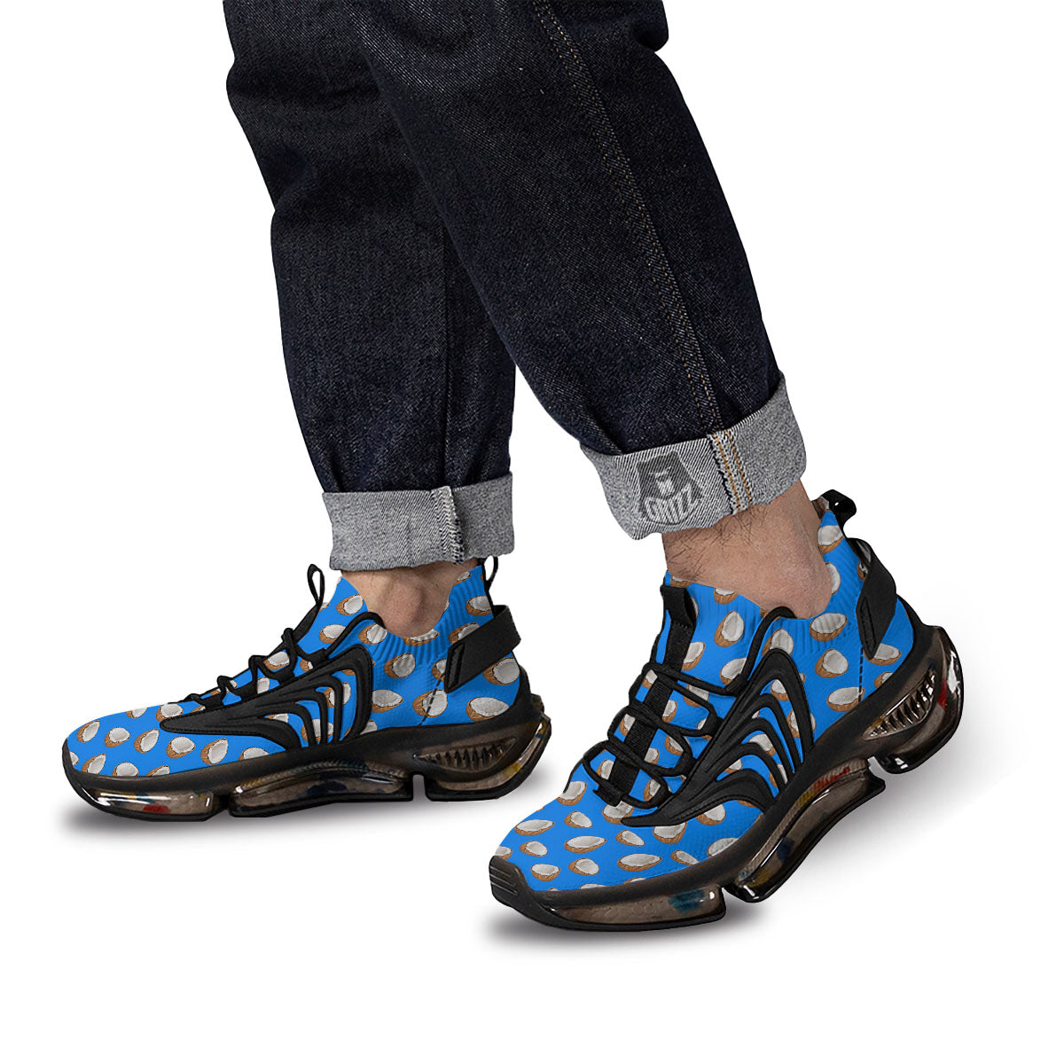 Coconut Blue Print Pattern Black Gym Shoes-grizzshop