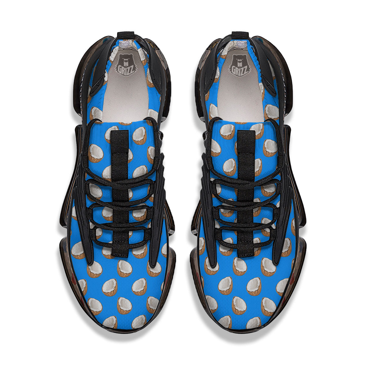 Coconut Blue Print Pattern Black Gym Shoes-grizzshop