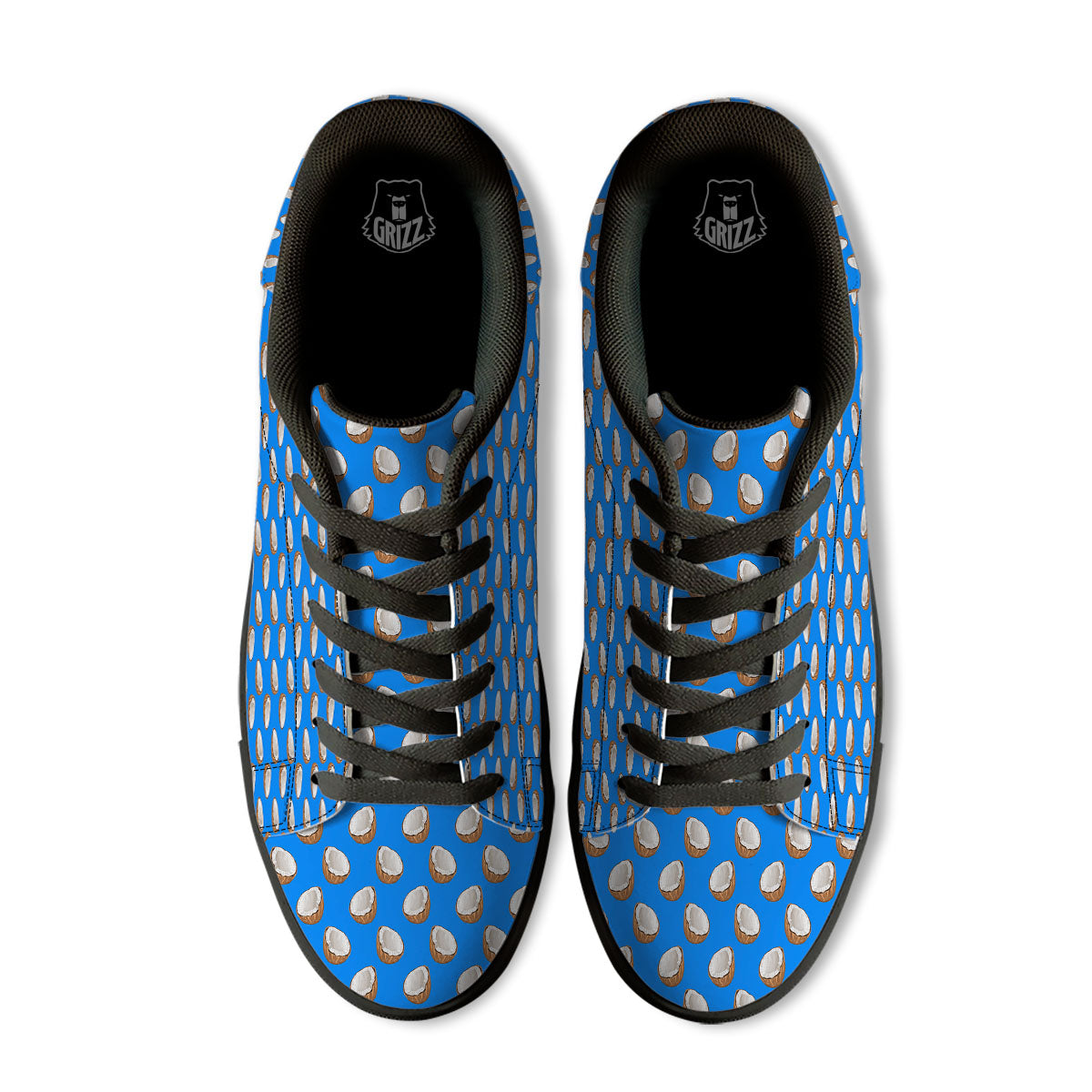 Coconut Blue Print Pattern Black Low Top Sneakers-grizzshop