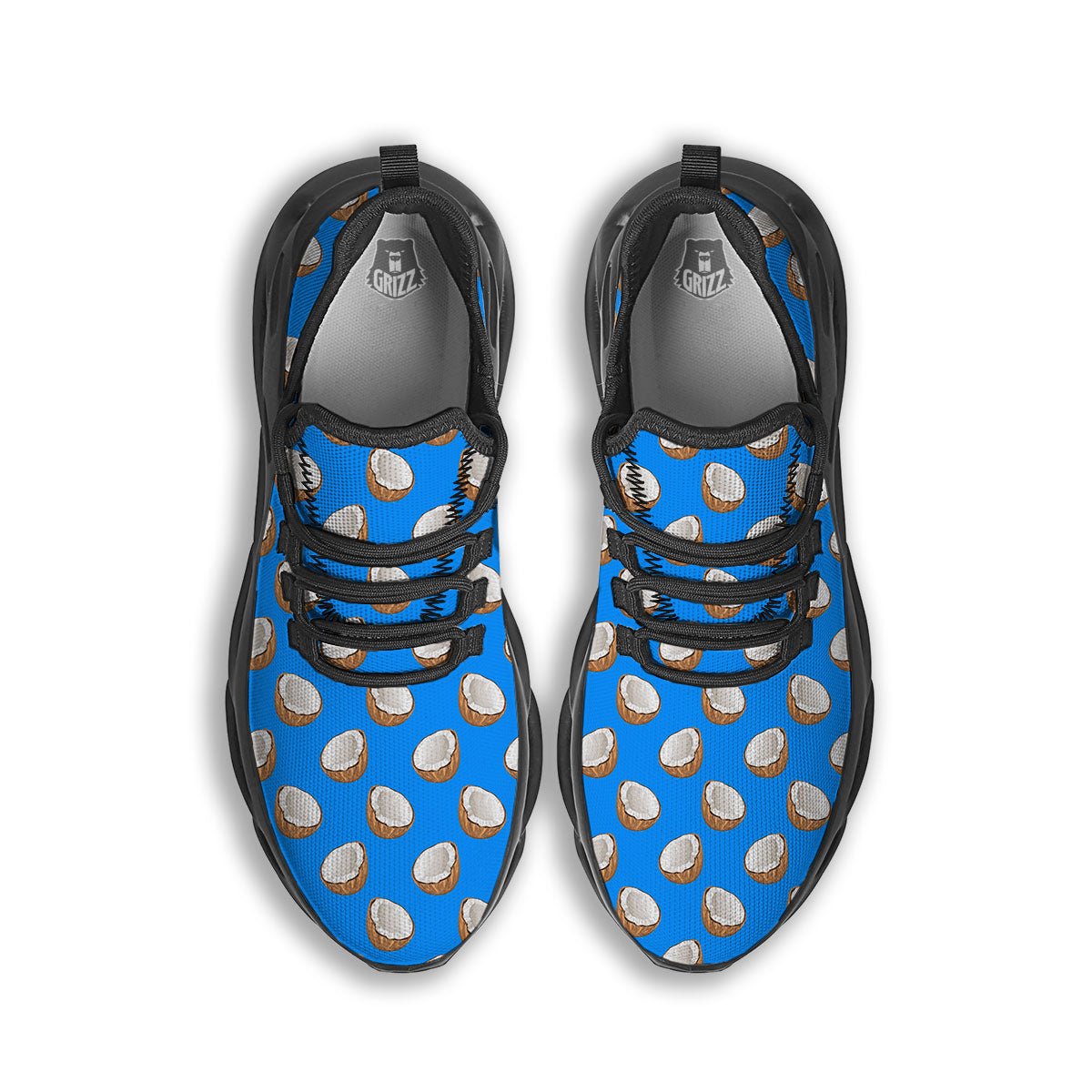 Coconut Blue Print Pattern Black Running Shoes-grizzshop