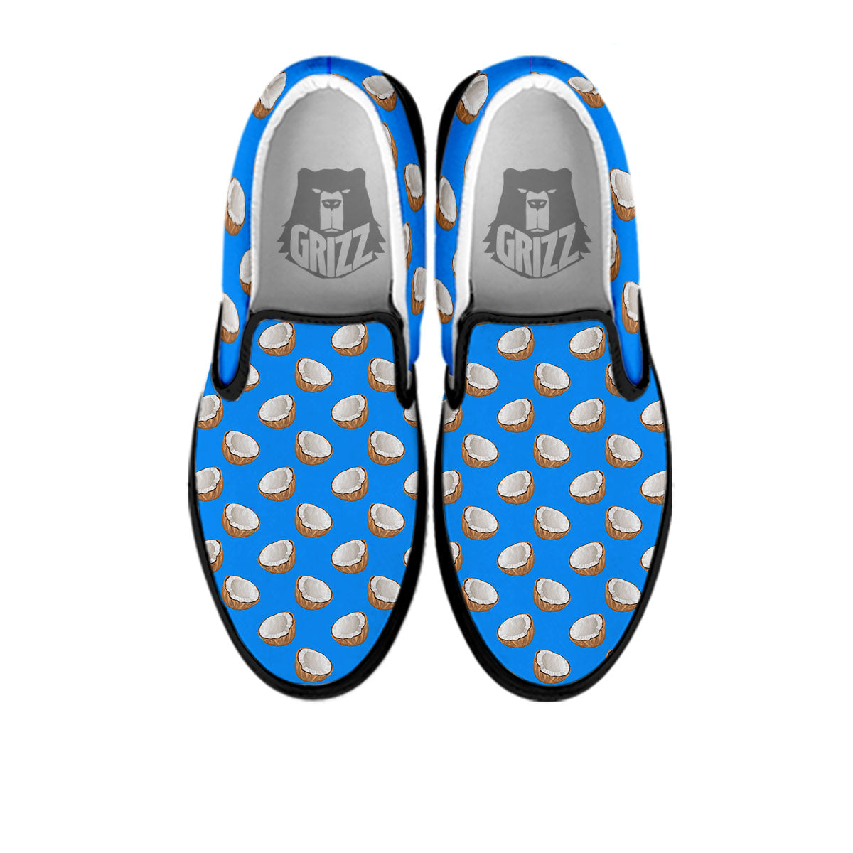 Coconut Blue Print Pattern Black Slip On Shoes-grizzshop