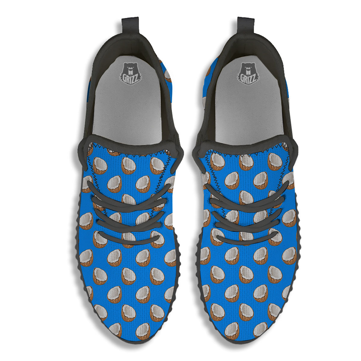 Coconut Blue Print Pattern Black Walking Shoes-grizzshop