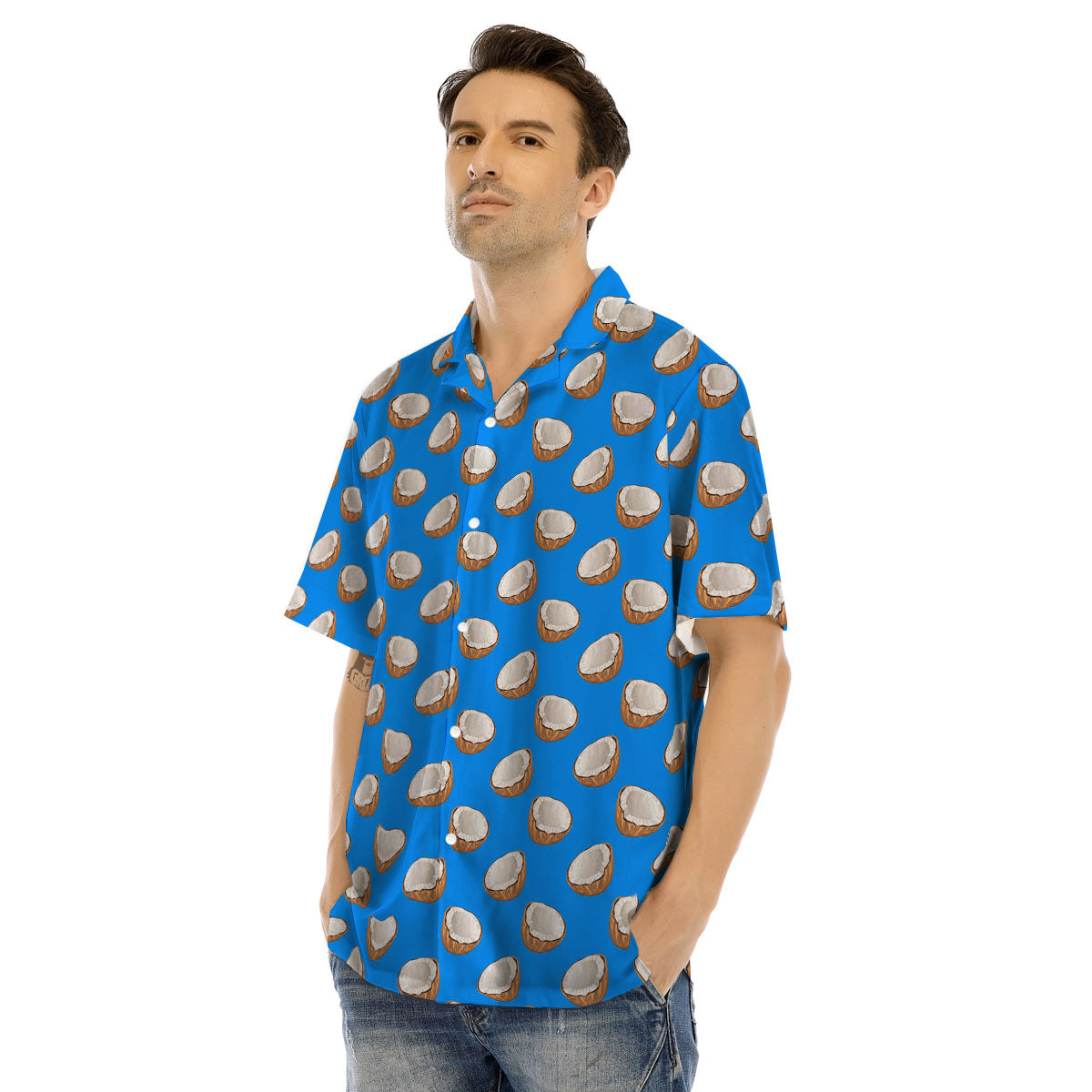 Coconut Blue Print Pattern Men's Hawaiian Shirt-grizzshop