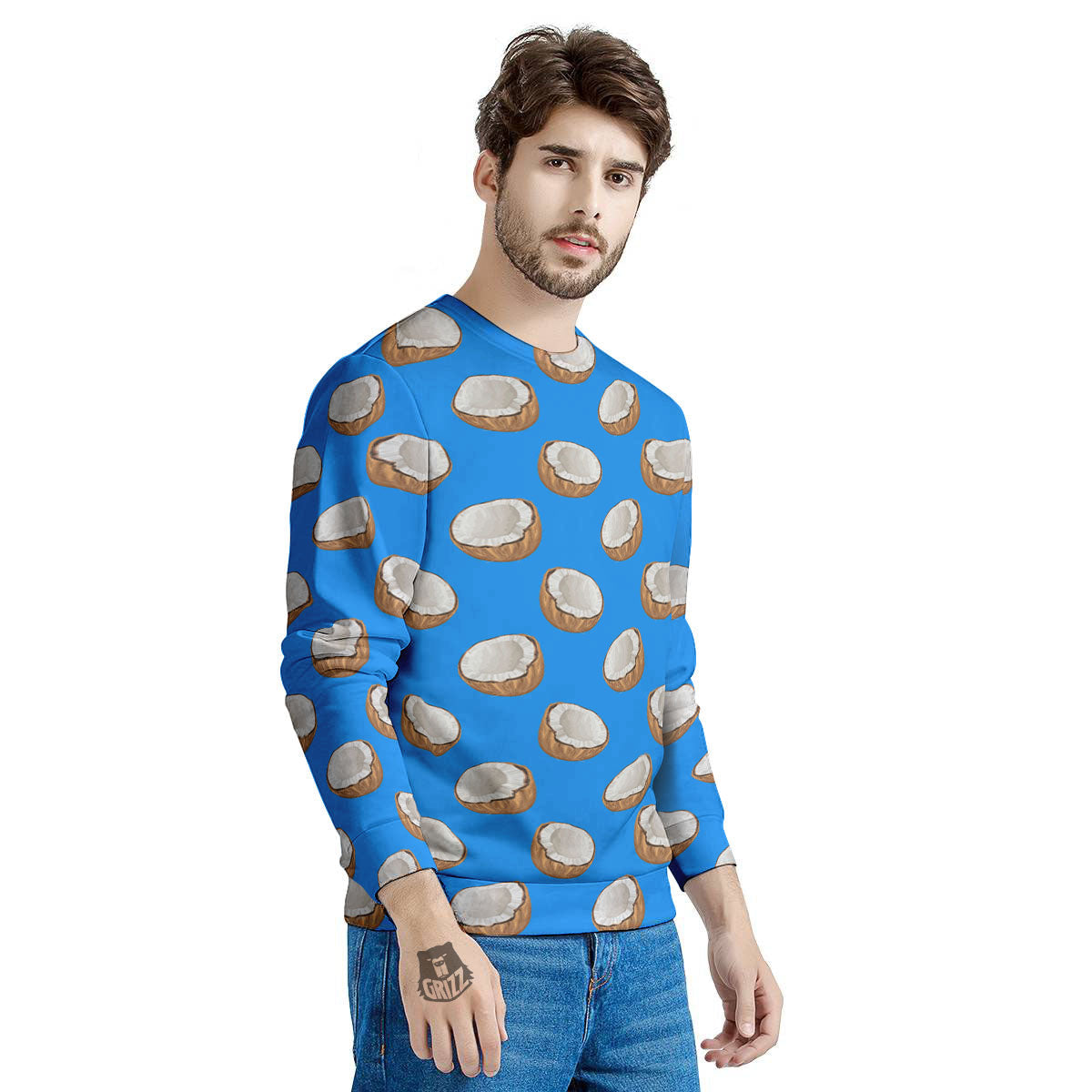 Coconut Blue Print Pattern Men's Sweatshirt-grizzshop