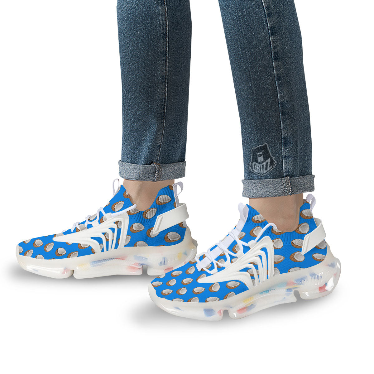 Coconut Blue Print Pattern White Gym Shoes-grizzshop