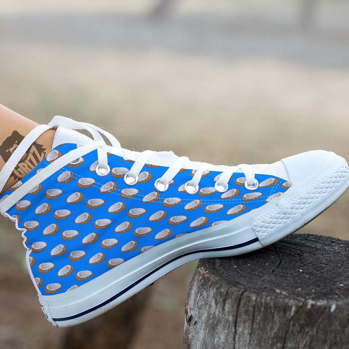 Coconut Blue Print Pattern White High Top Shoes-grizzshop