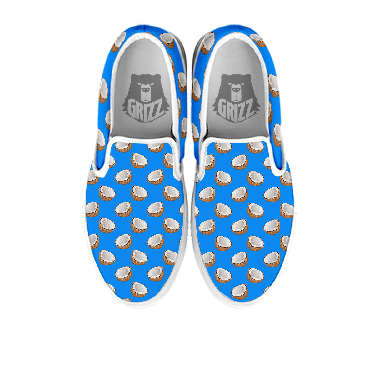 Coconut Blue Print Pattern White Slip On Shoes-grizzshop