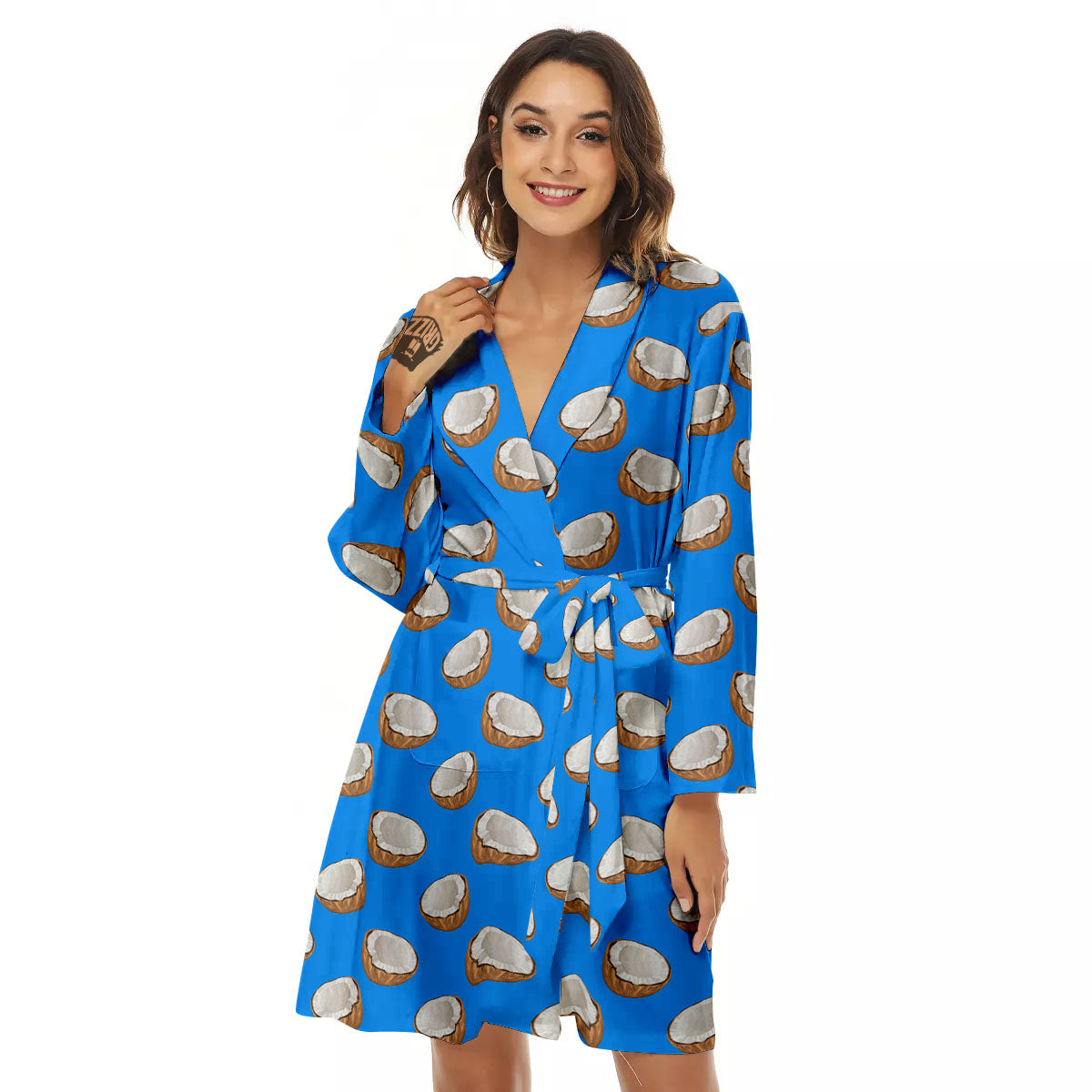 Coconut Blue Print Pattern Women's Robe-grizzshop