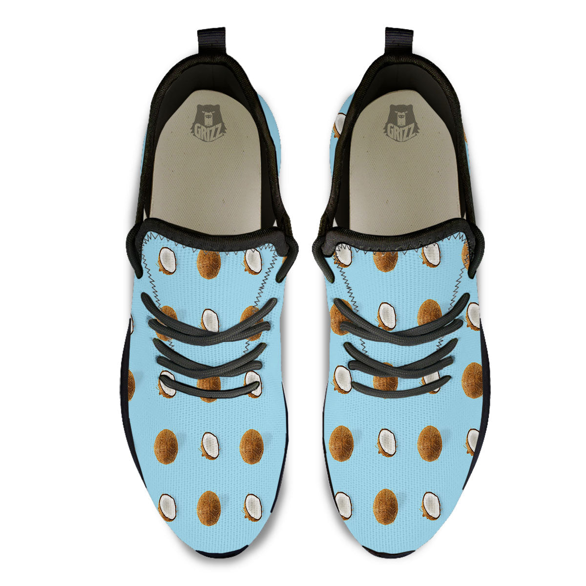 Coconut Blue Summer Print Pattern Black Athletic Shoes-grizzshop