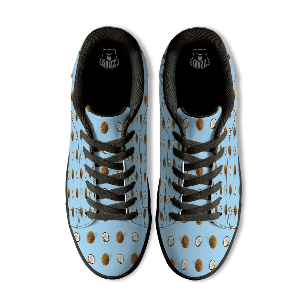 Coconut Blue Summer Print Pattern Black Low Top Sneakers-grizzshop
