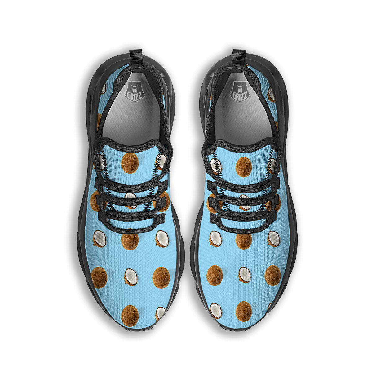 Coconut Blue Summer Print Pattern Black Running Shoes-grizzshop