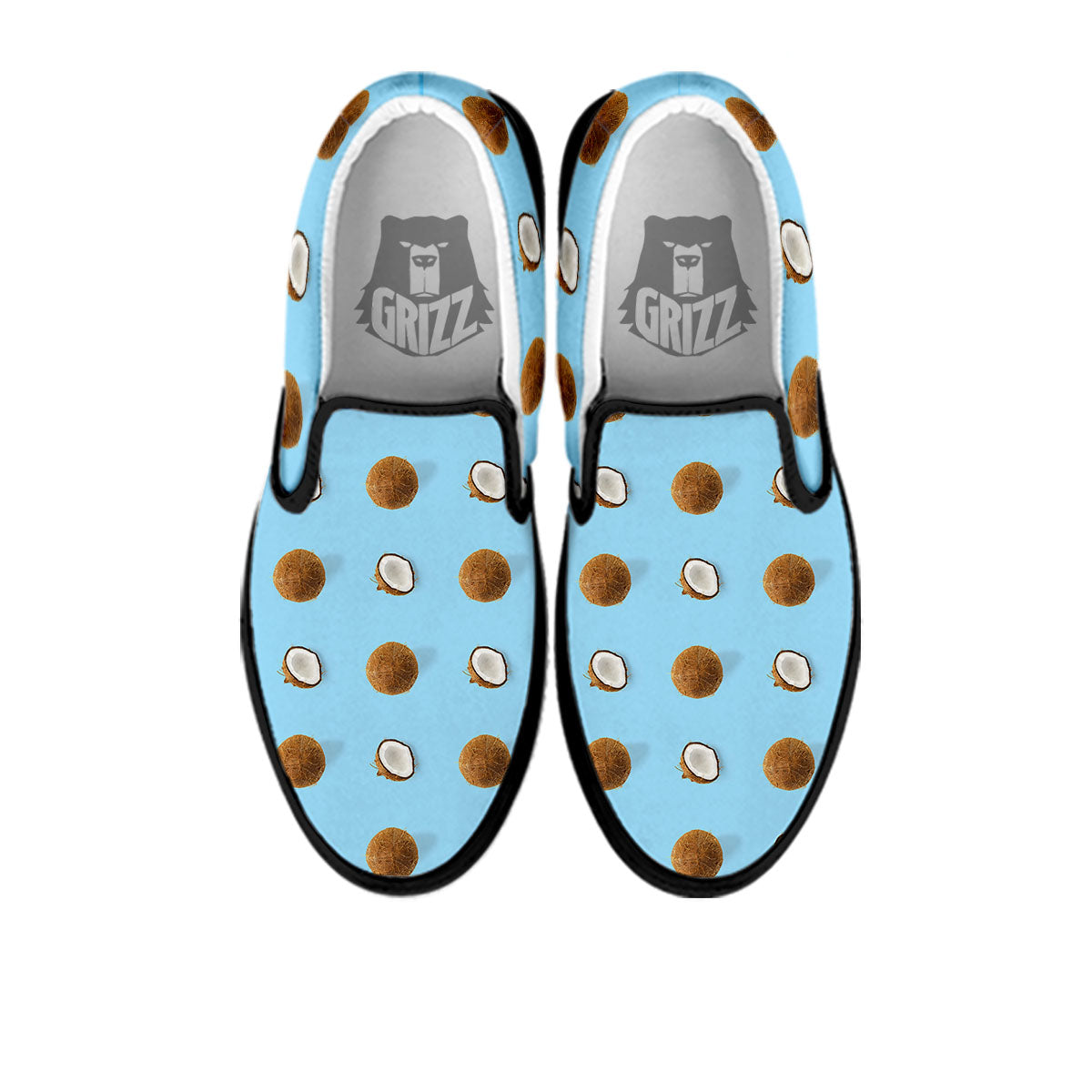 Coconut Blue Summer Print Pattern Black Slip On Shoes-grizzshop