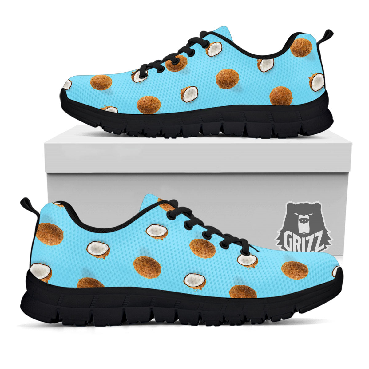 Coconut Blue Summer Print Pattern Black Sneaker-grizzshop