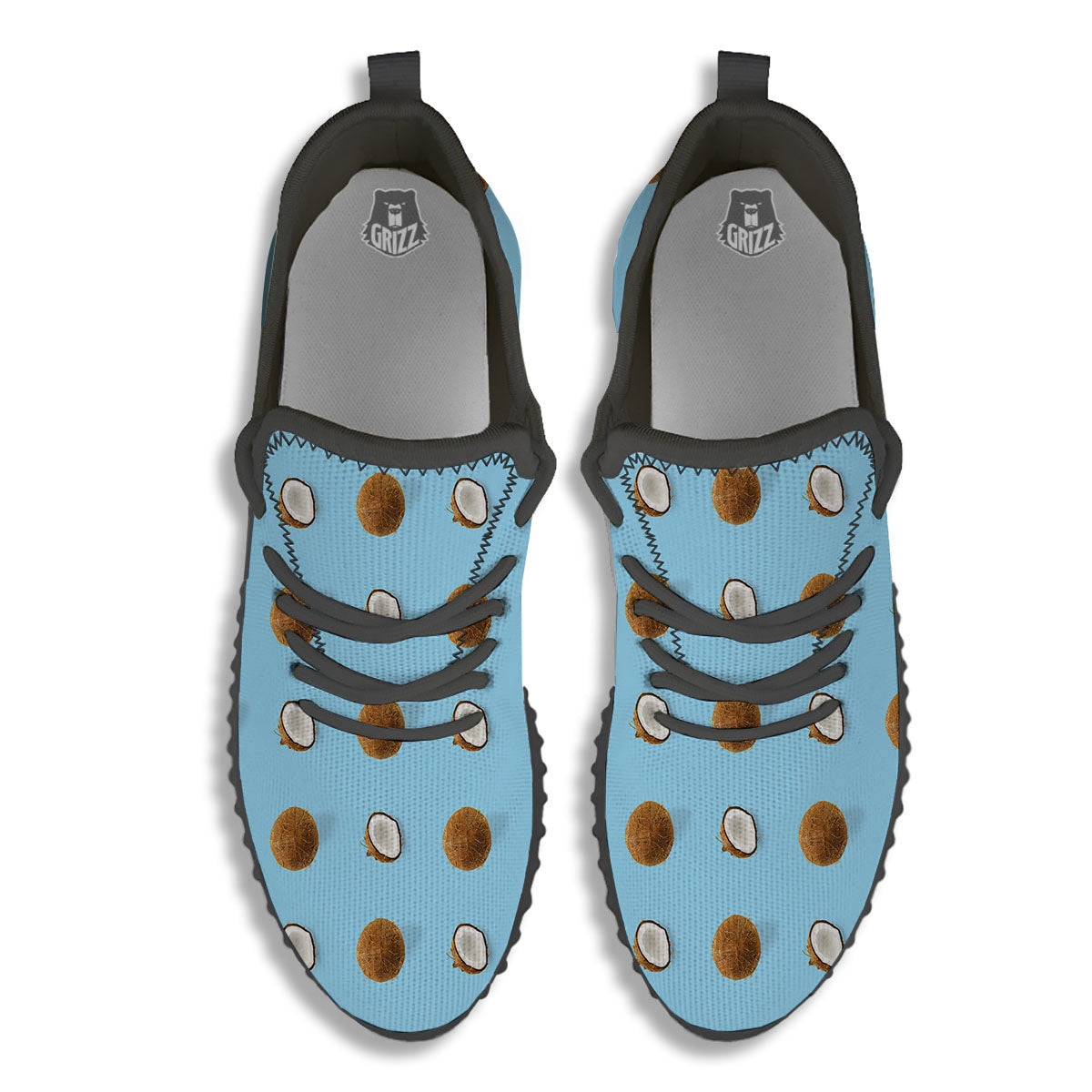 Coconut Blue Summer Print Pattern Black Walking Shoes-grizzshop