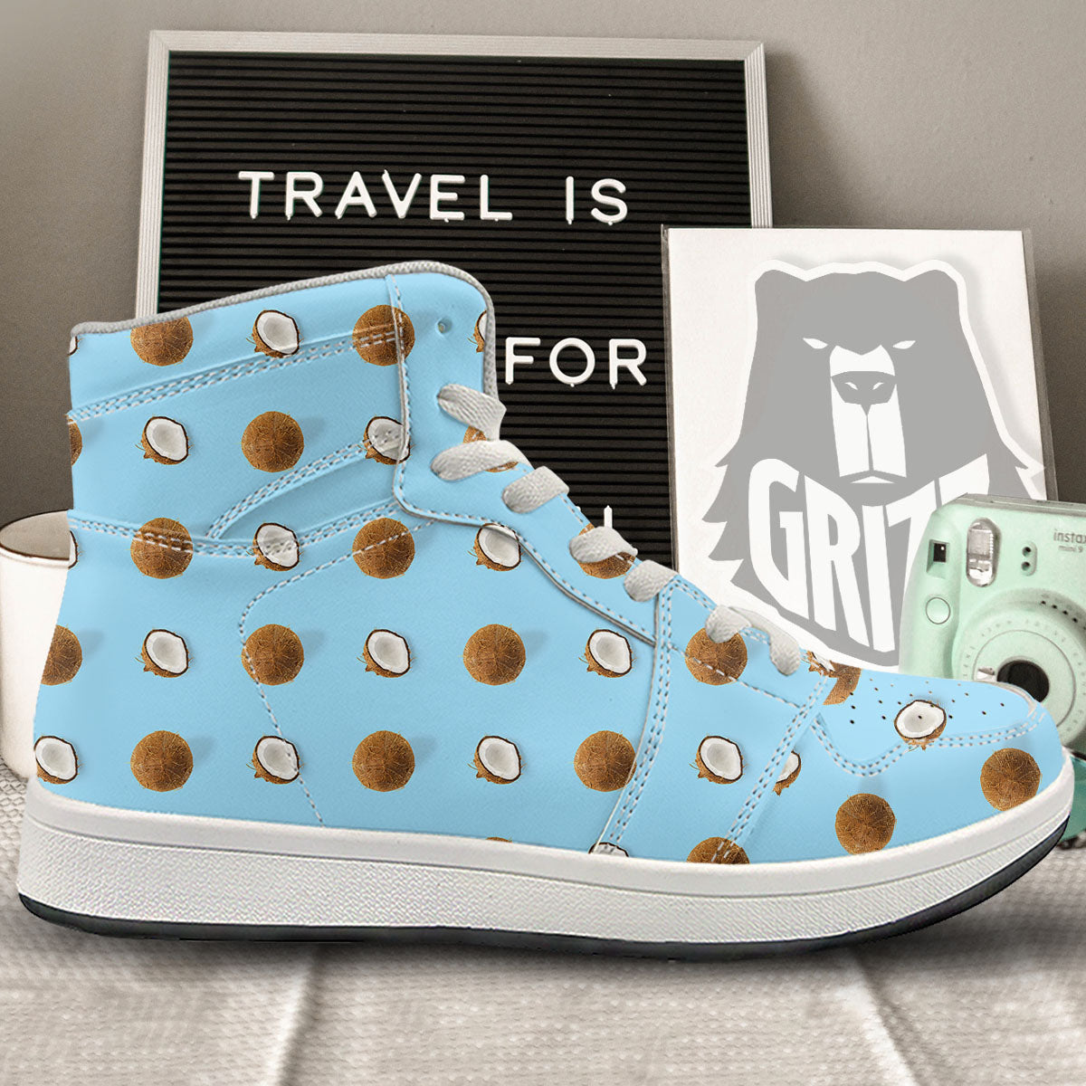 Coconut Blue Summer Print Pattern High Top Sneakers-grizzshop