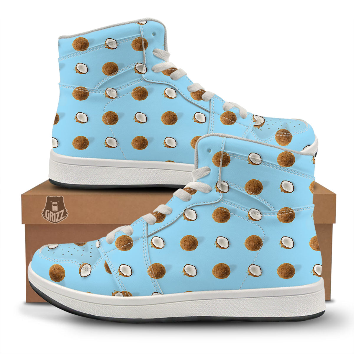 Coconut Blue Summer Print Pattern High Top Sneakers-grizzshop