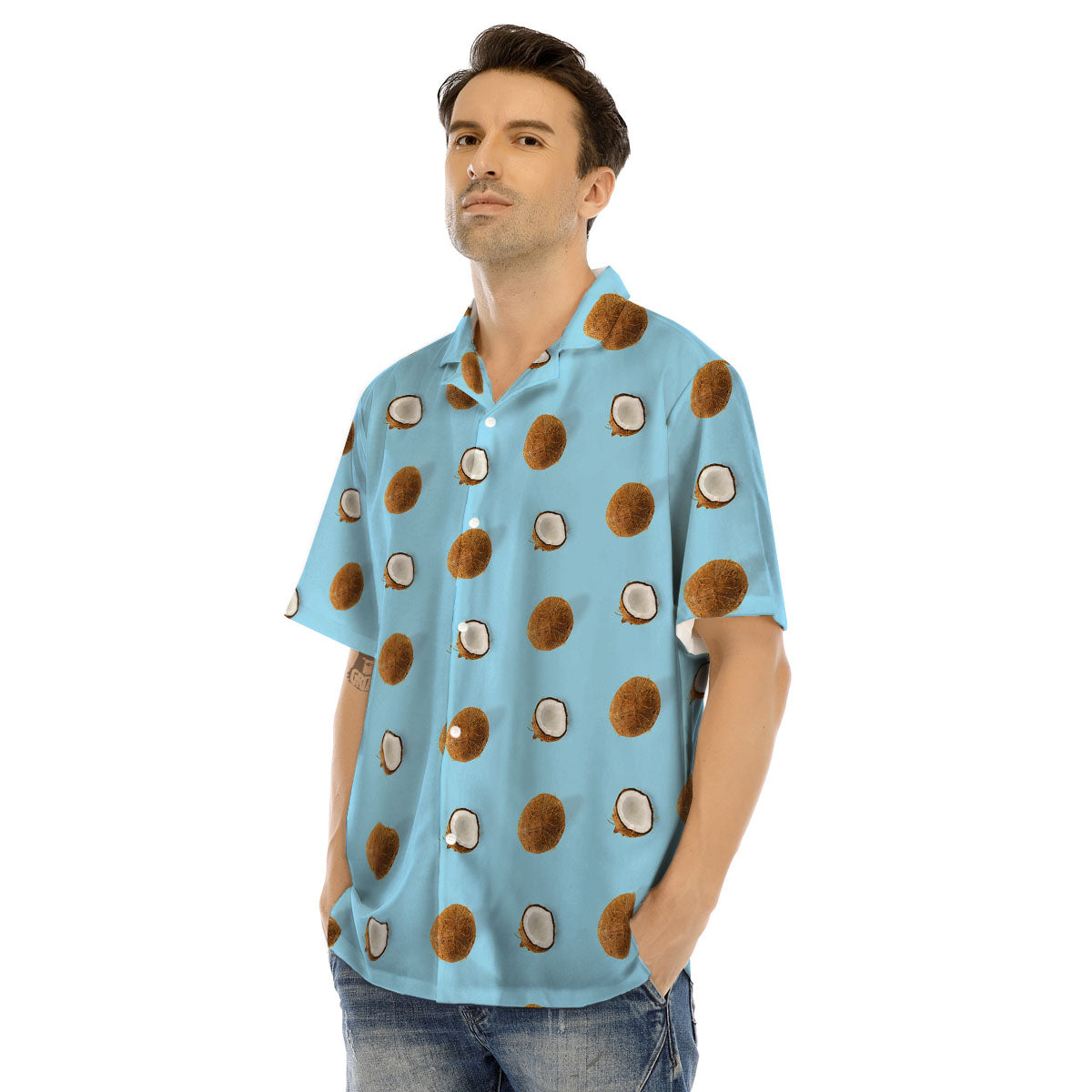 Coconut Blue Summer Print Pattern Men's Hawaiian Shirt-grizzshop