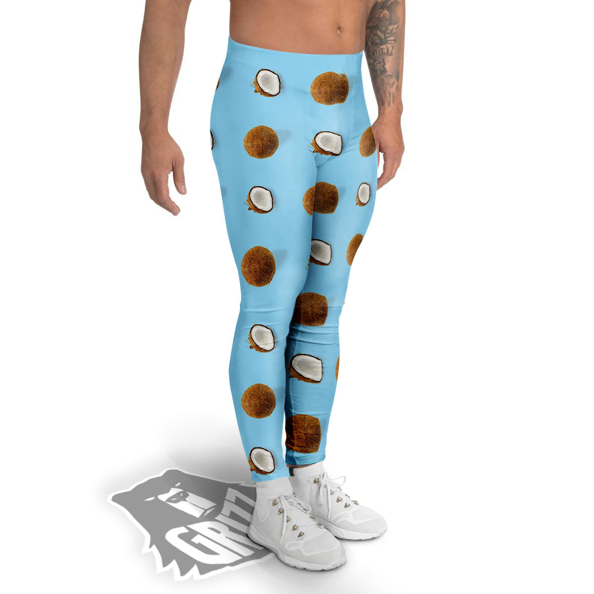 Coconut Blue Summer Print Pattern Men's Leggings-grizzshop