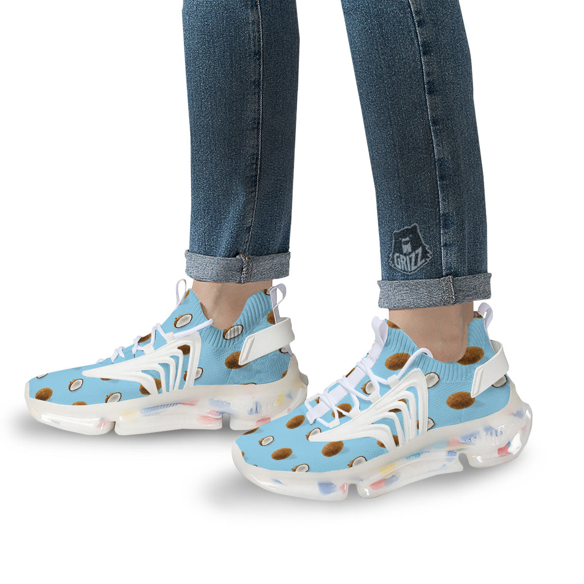 Coconut Blue Summer Print Pattern White Gym Shoes-grizzshop