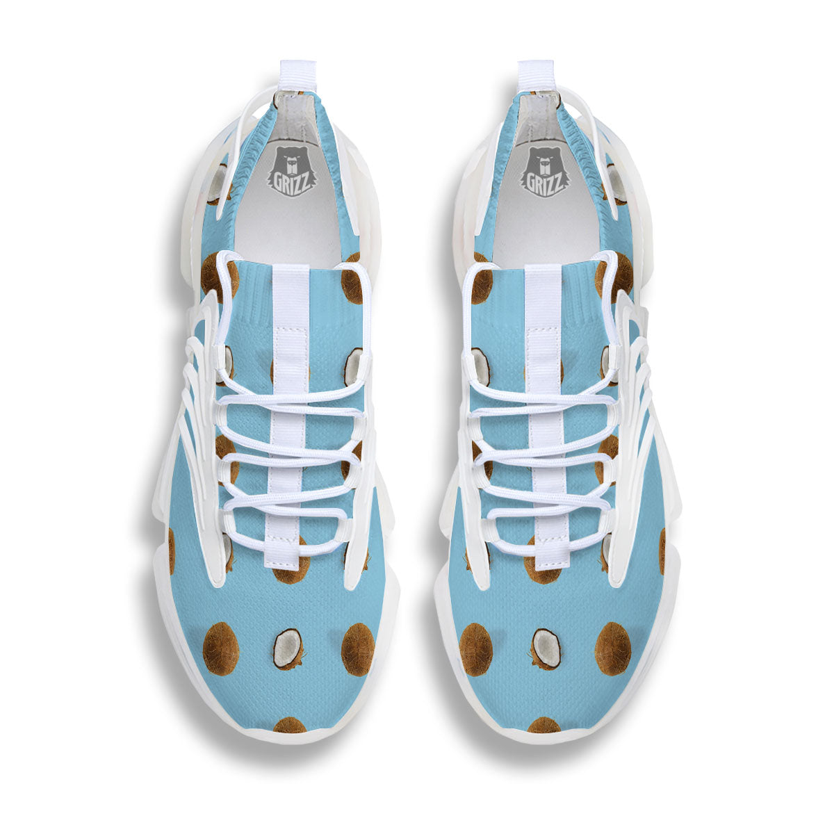 Coconut Blue Summer Print Pattern White Gym Shoes-grizzshop