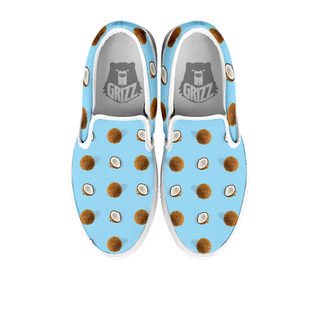 Coconut Blue Summer Print Pattern White Slip On Shoes-grizzshop