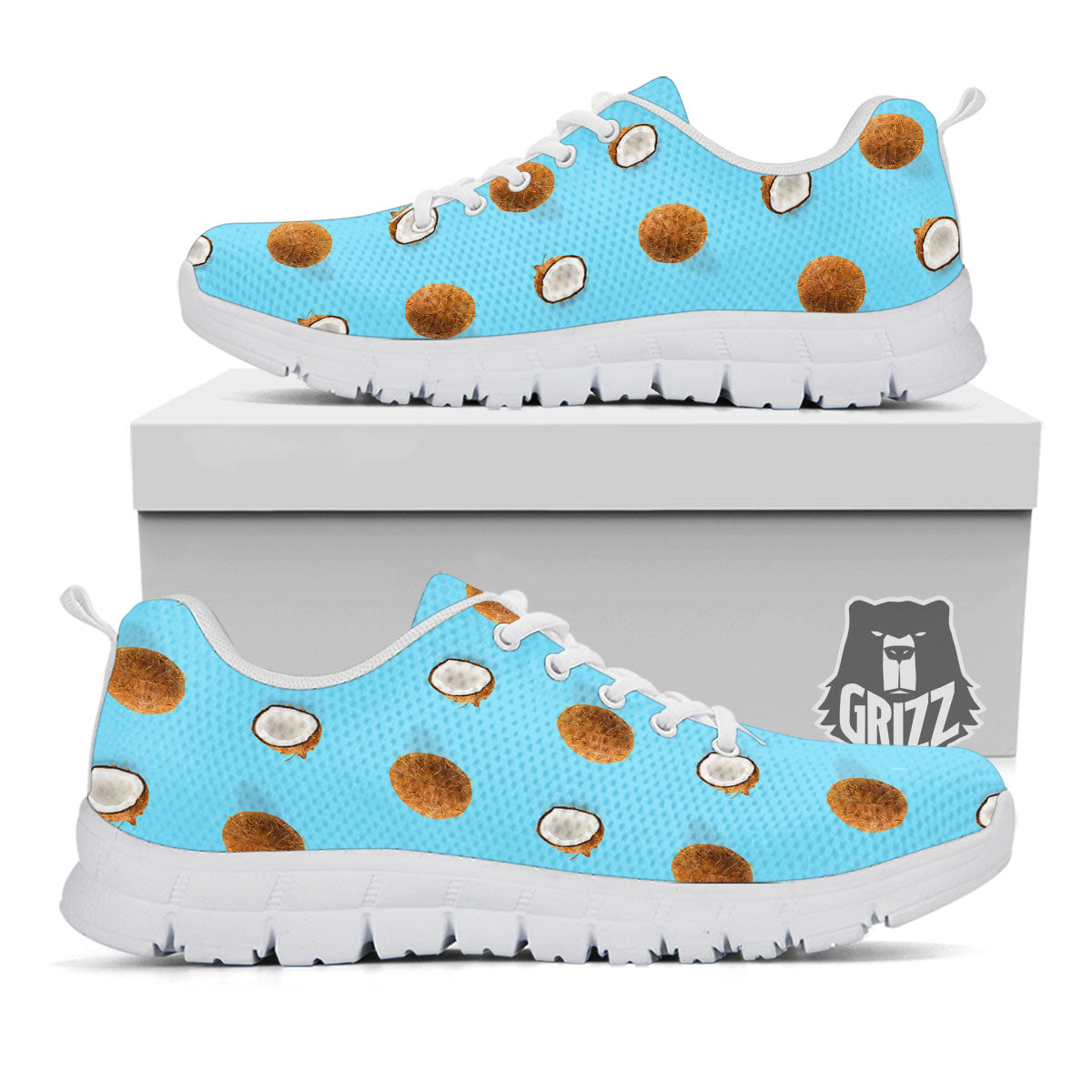 Coconut Blue Summer Print Pattern White Sneaker-grizzshop