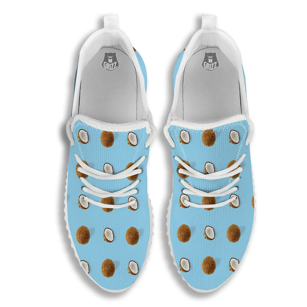 Coconut Blue Summer Print Pattern White Walking Shoes-grizzshop