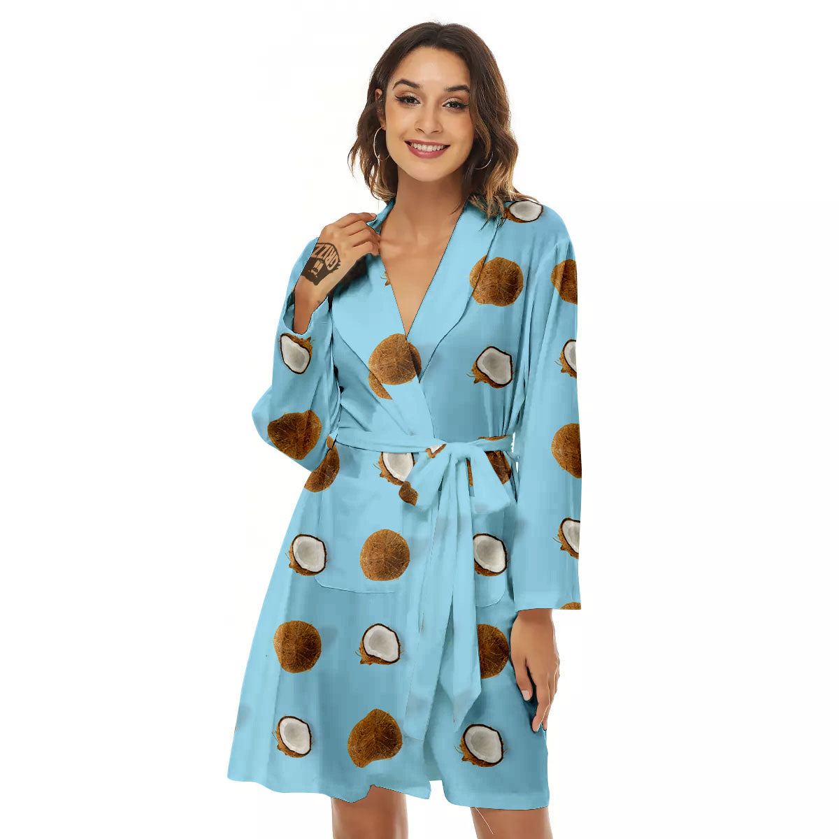 Coconut Blue Summer Print Pattern Women's Robe-grizzshop