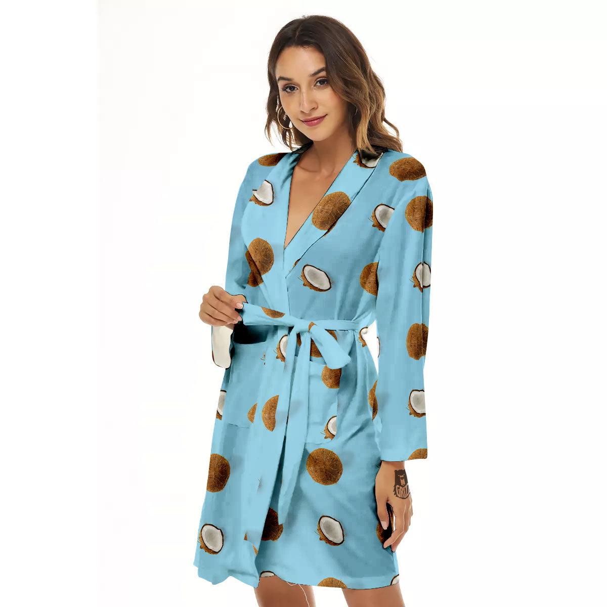 Coconut Blue Summer Print Pattern Women's Robe-grizzshop