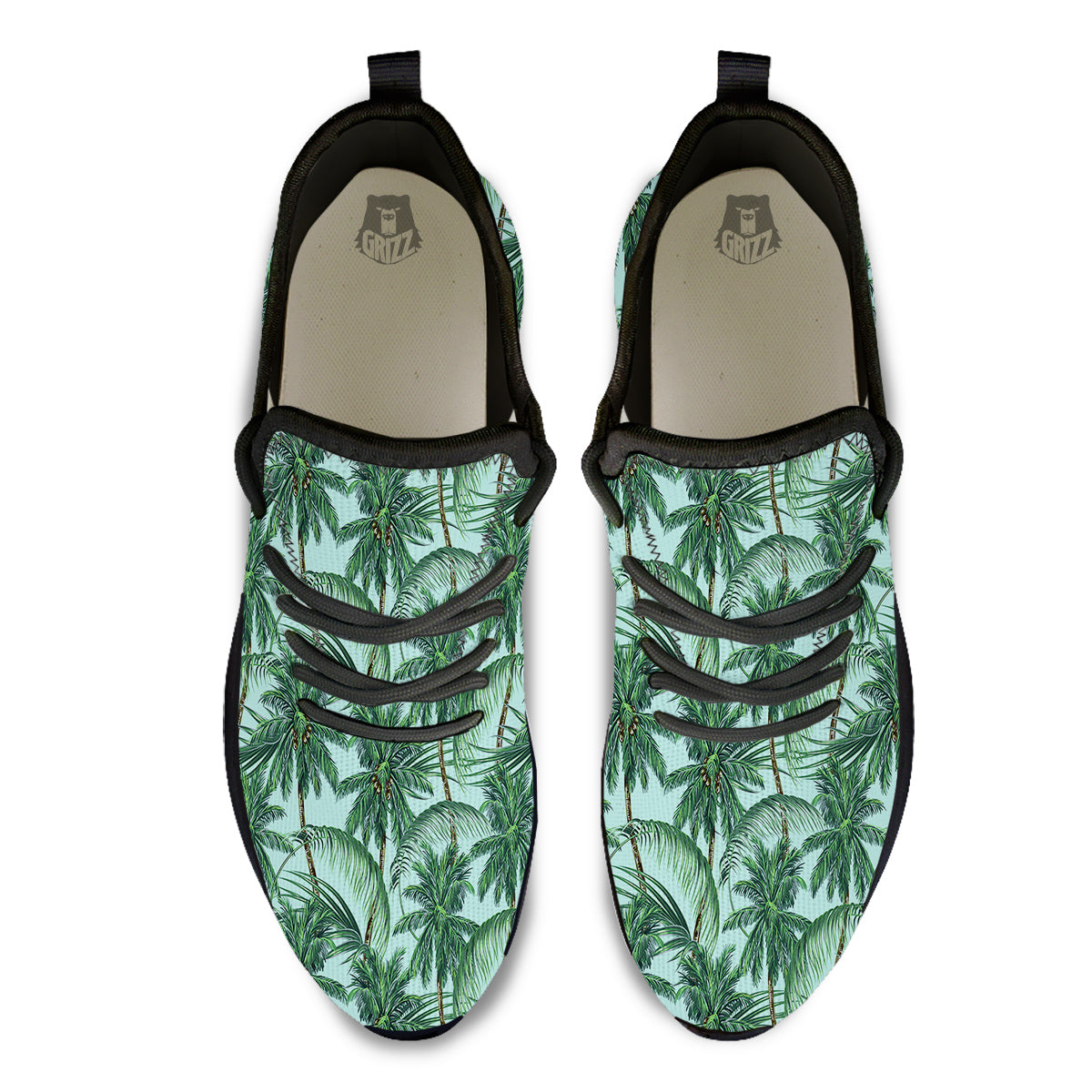 Coconut Leaf Print Black Athletic Shoes-grizzshop