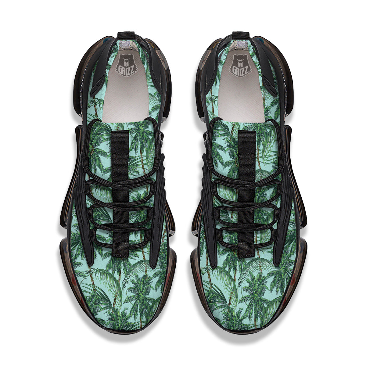 Coconut Leaf Print Black Gym Shoes-grizzshop