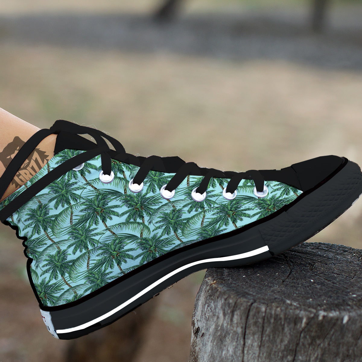 Coconut Leaf Print Black High Top Shoes-grizzshop