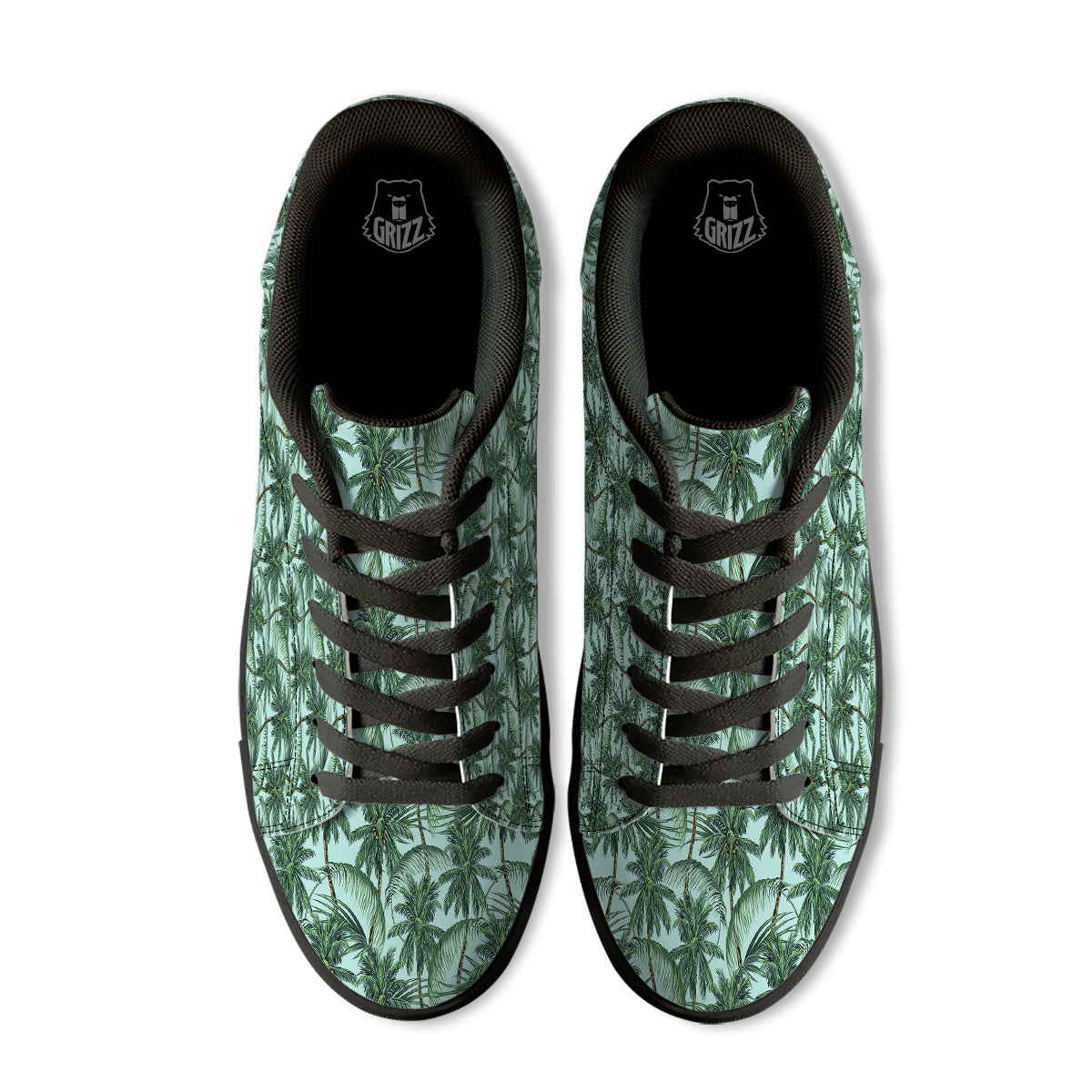 Coconut Leaf Print Black Low Top Sneakers-grizzshop